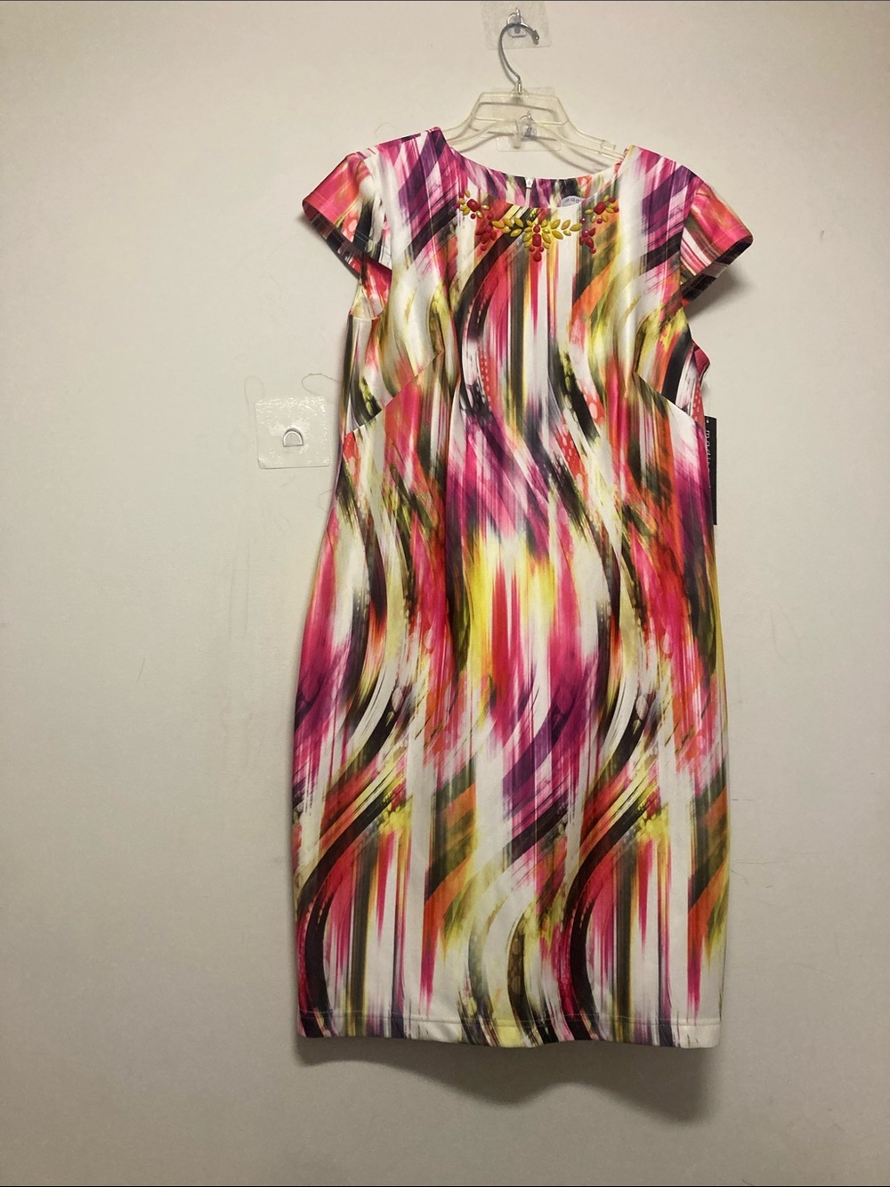 MADISONleigh/Abstract Brushstroke Midi Dress in Pink and Yellow